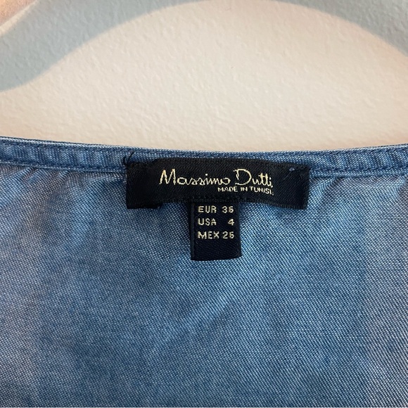 MASSIMO DUTTI Chambray Lace Balloon Sleeve Blouse - Blue Size 4 - Picture 5 of 12